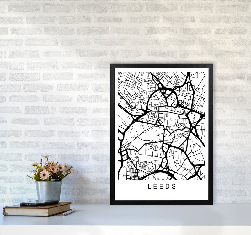 Leeds Map Art Print by Pixy Paper A2 White Frame