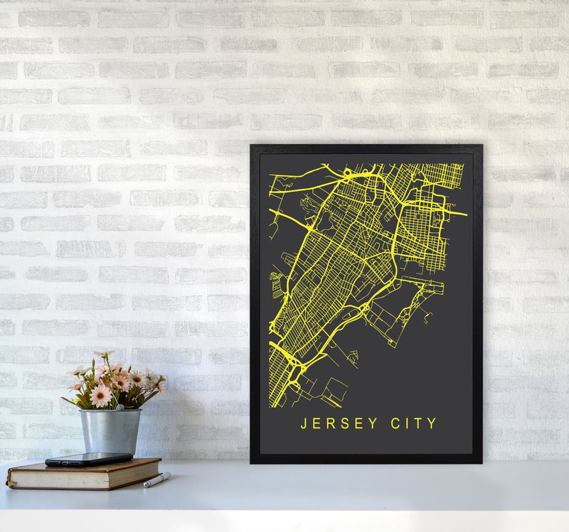 Jersey Map Neon Art Print by Pixy Paper A2 White Frame