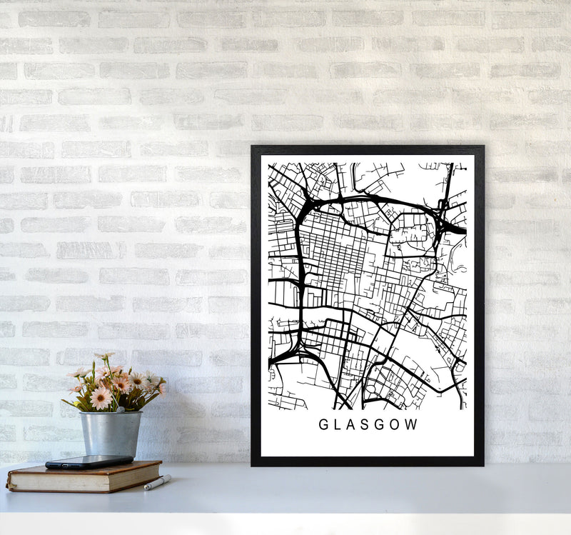 Glasgow Map Art Print by Pixy Paper A2 White Frame