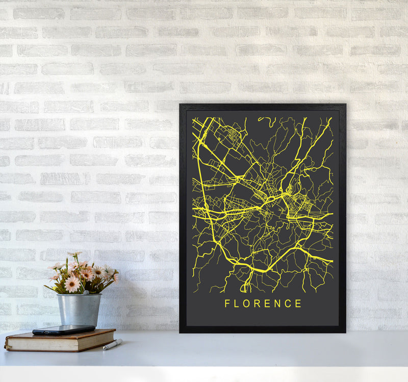 Florence Map Neon Art Print by Pixy Paper A2 White Frame