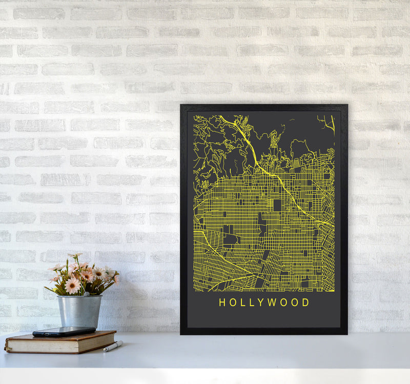 Hollywood Map Neon Art Print by Pixy Paper A2 White Frame