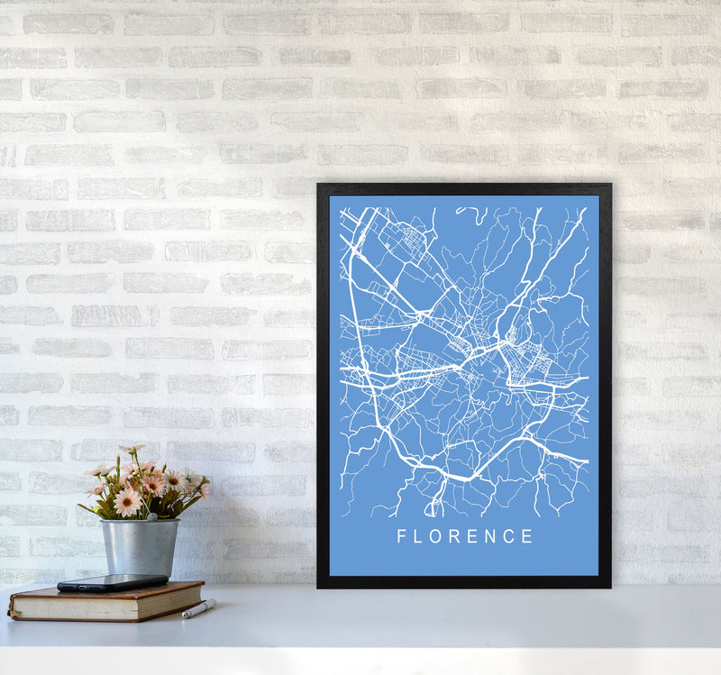 Florence Map Blueprint Art Print by Pixy Paper A2 White Frame