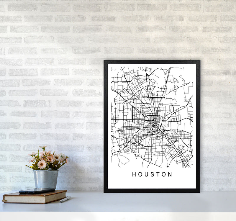 Houston Map Art Print by Pixy Paper A2 White Frame