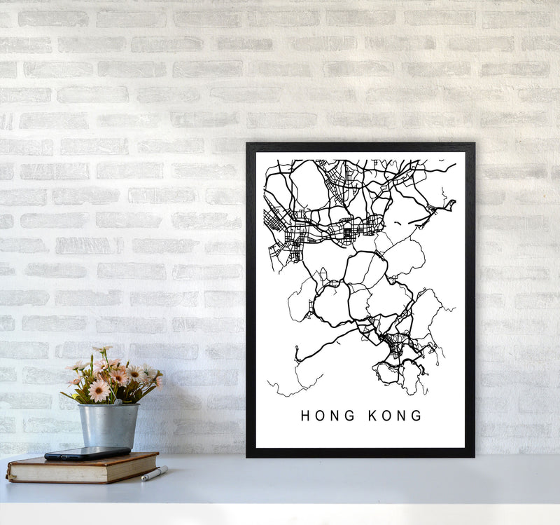 Hong Kong Map Art Print by Pixy Paper A2 White Frame