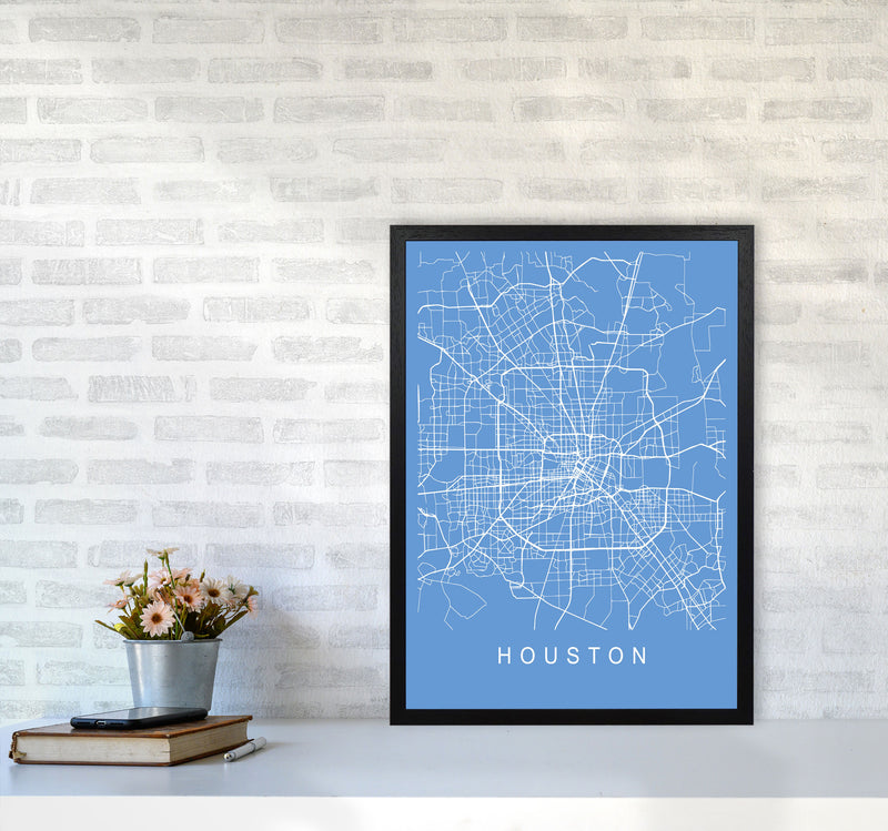 Houston Map Blueprint Art Print by Pixy Paper A2 White Frame