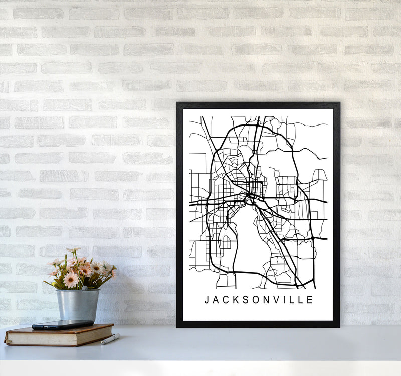 Jacksonville Map Art Print by Pixy Paper A2 White Frame