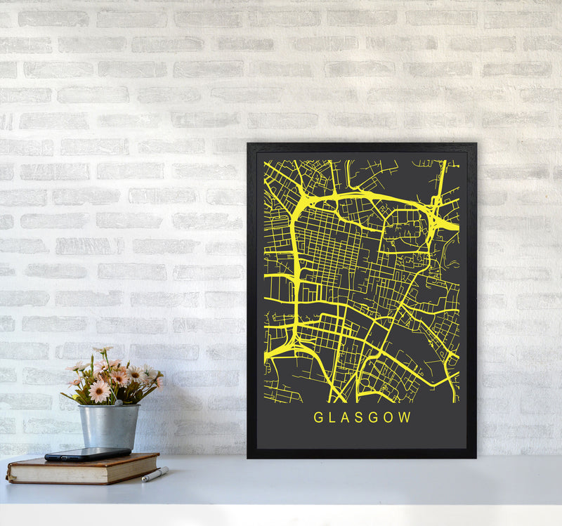 Glasgow Map Neon Art Print by Pixy Paper A2 White Frame