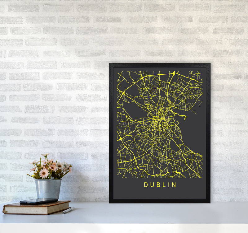 Dublin Map Neon Art Print by Pixy Paper A2 White Frame