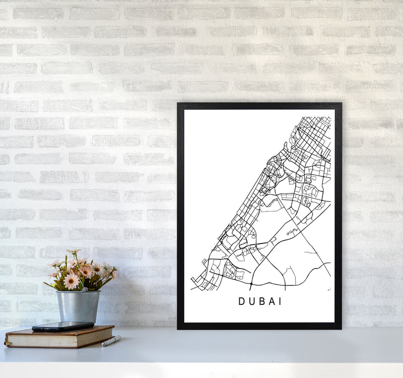 Dubai Map Art Print by Pixy Paper A2 White Frame