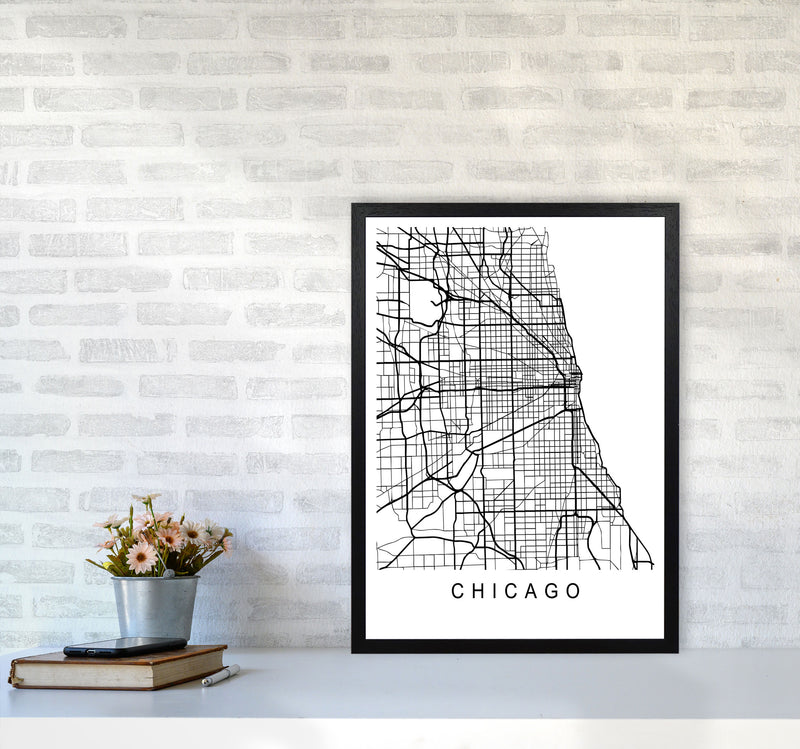 Chicago Map Art Print by Pixy Paper A2 White Frame