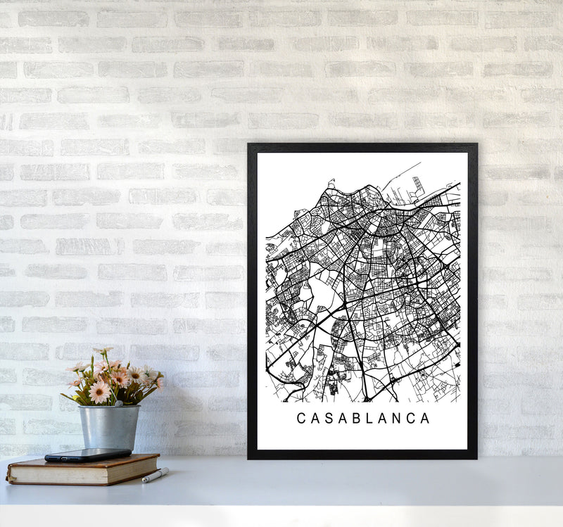 Casablanca Map Art Print by Pixy Paper A2 White Frame