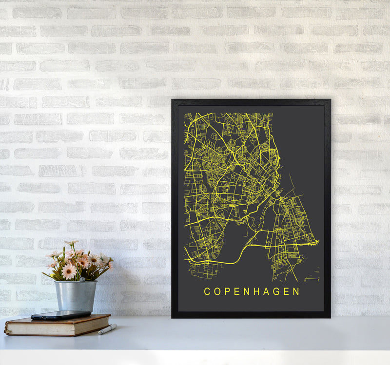Copenhagen Map Neon Art Print by Pixy Paper A2 White Frame