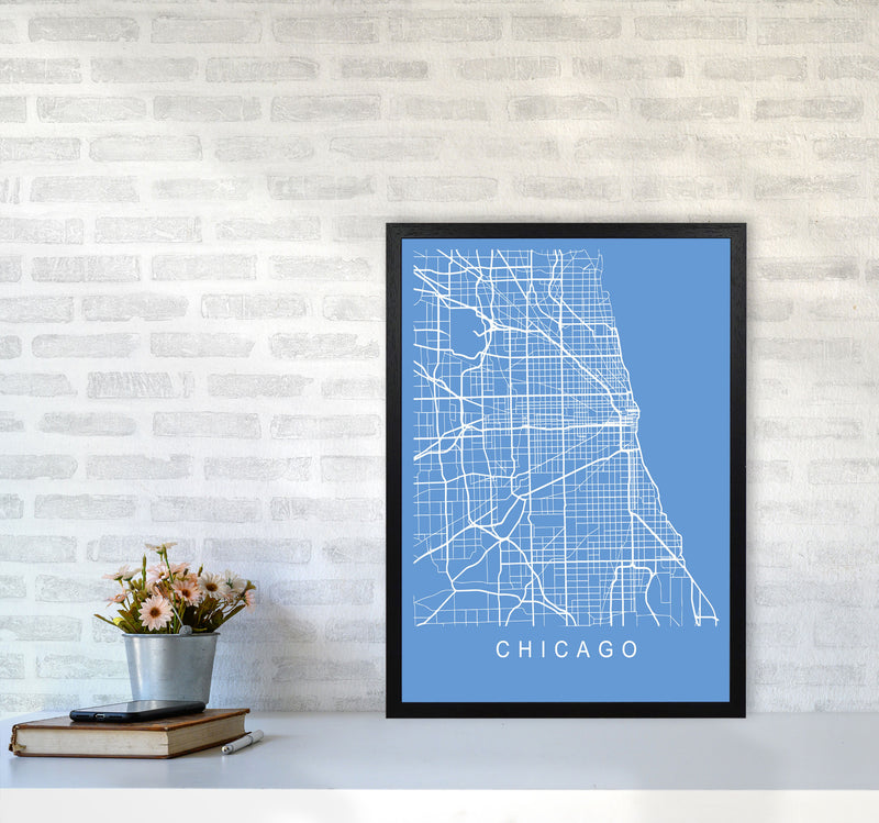 Chicago Map Blueprint Art Print by Pixy Paper A2 White Frame
