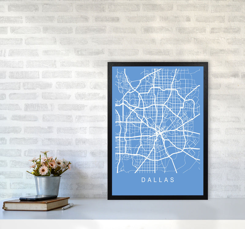 Dallas Map Blueprint Art Print by Pixy Paper A2 White Frame
