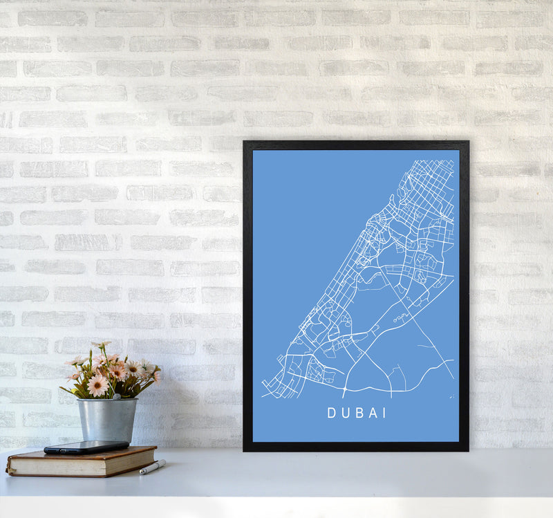 Dubai Map Blueprint Art Print by Pixy Paper A2 White Frame
