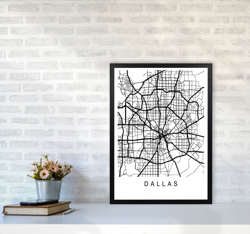 Dallas Map Art Print by Pixy Paper A2 White Frame