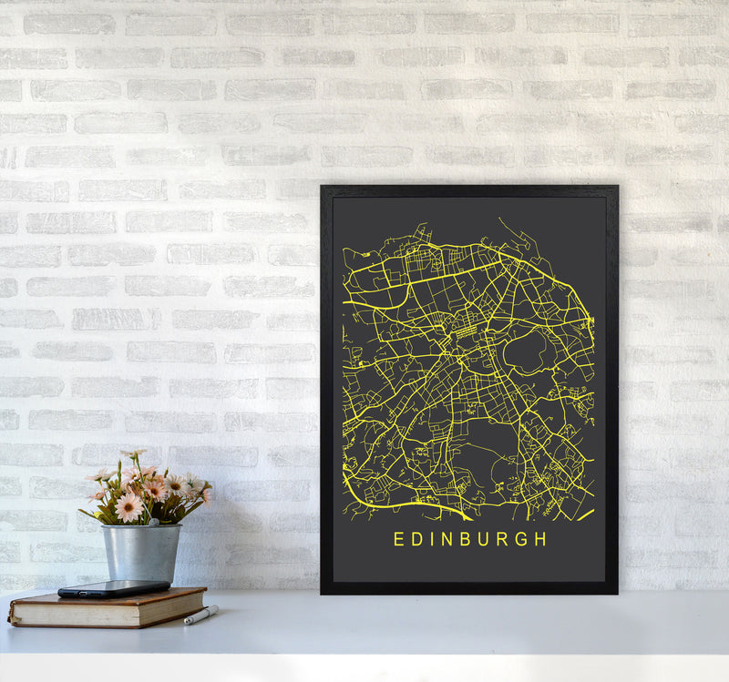 Edinburgh Map Neon Art Print by Pixy Paper A2 White Frame