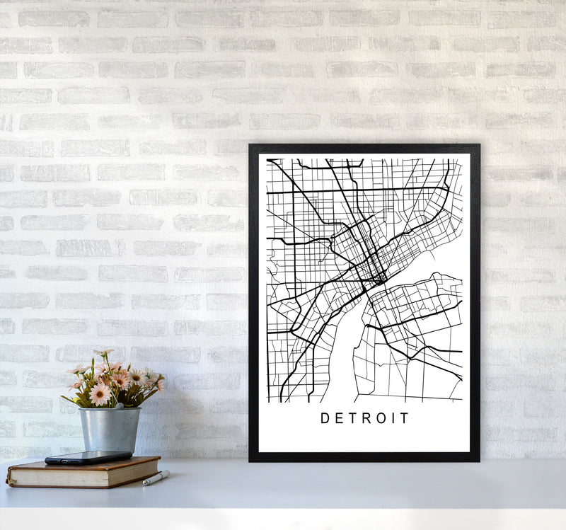 Detroit Map Art Print by Pixy Paper A2 White Frame