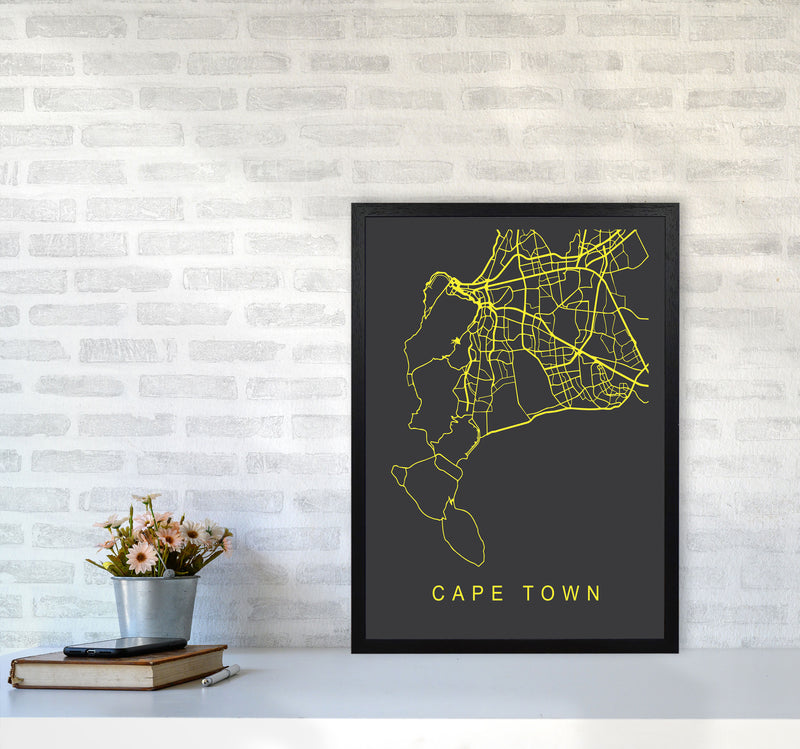 Cape Town Map Neon Art Print by Pixy Paper A2 White Frame