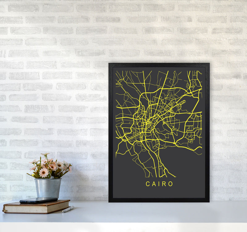 Cairo Map Neon Art Print by Pixy Paper A2 White Frame