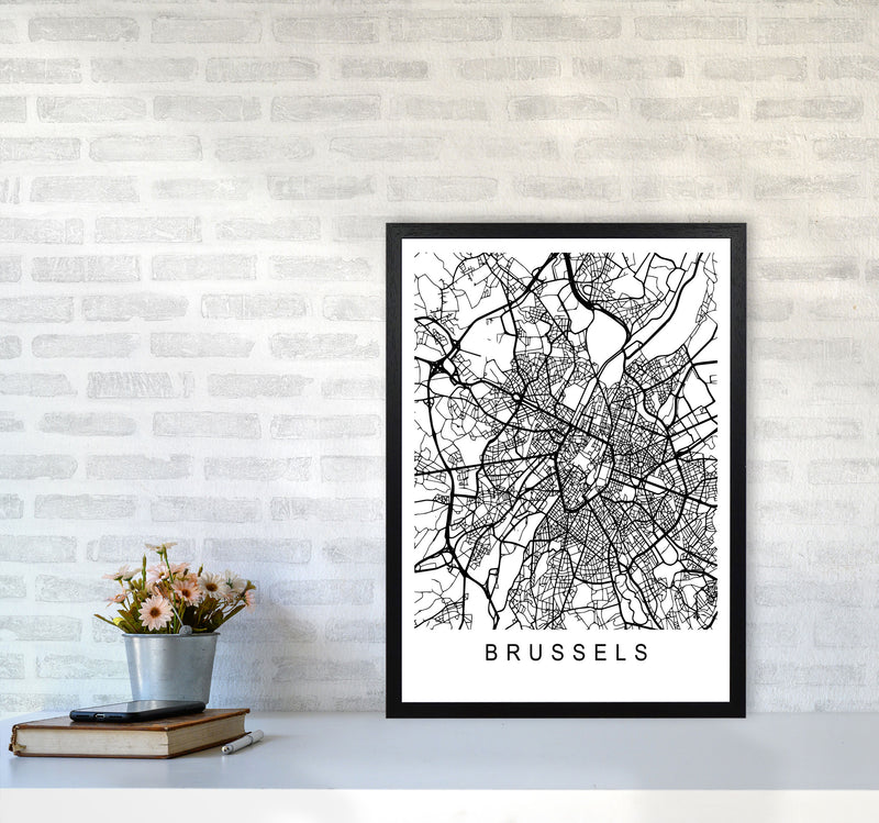 Brussels Map Art Print by Pixy Paper A2 White Frame