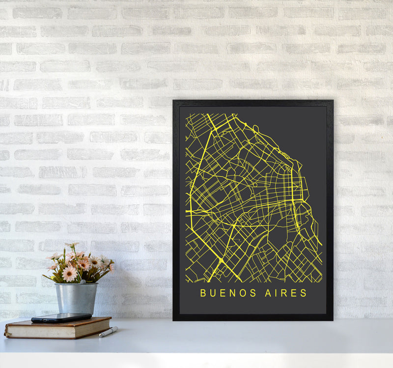 Buenos Aires Map Neon Art Print by Pixy Paper A2 White Frame