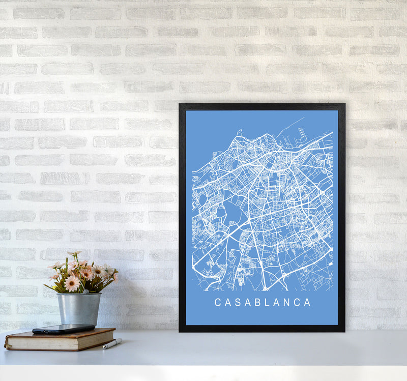 Casablanca Map Blueprint Art Print by Pixy Paper A2 White Frame
