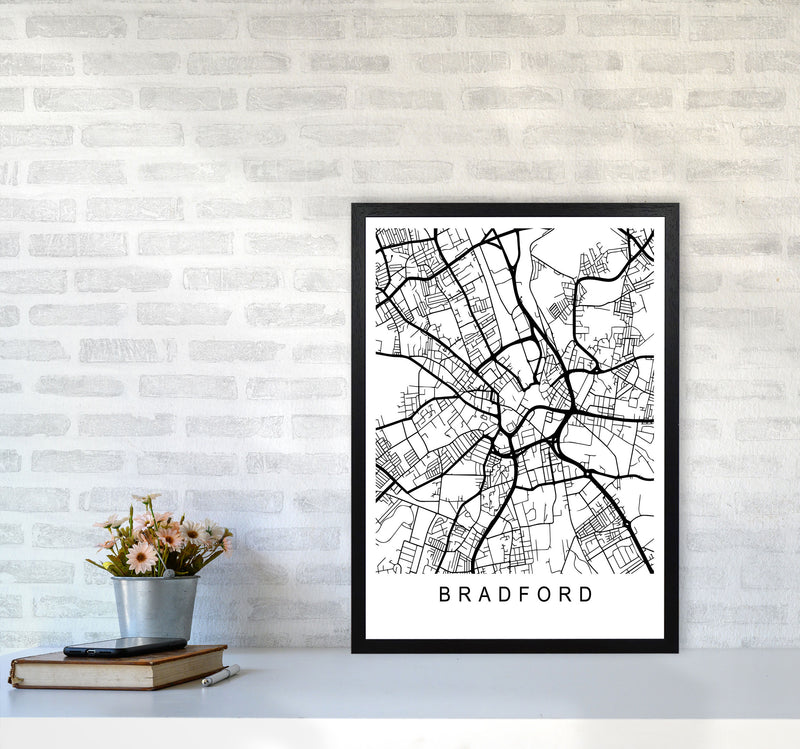 Bradford Map Art Print by Pixy Paper A2 White Frame