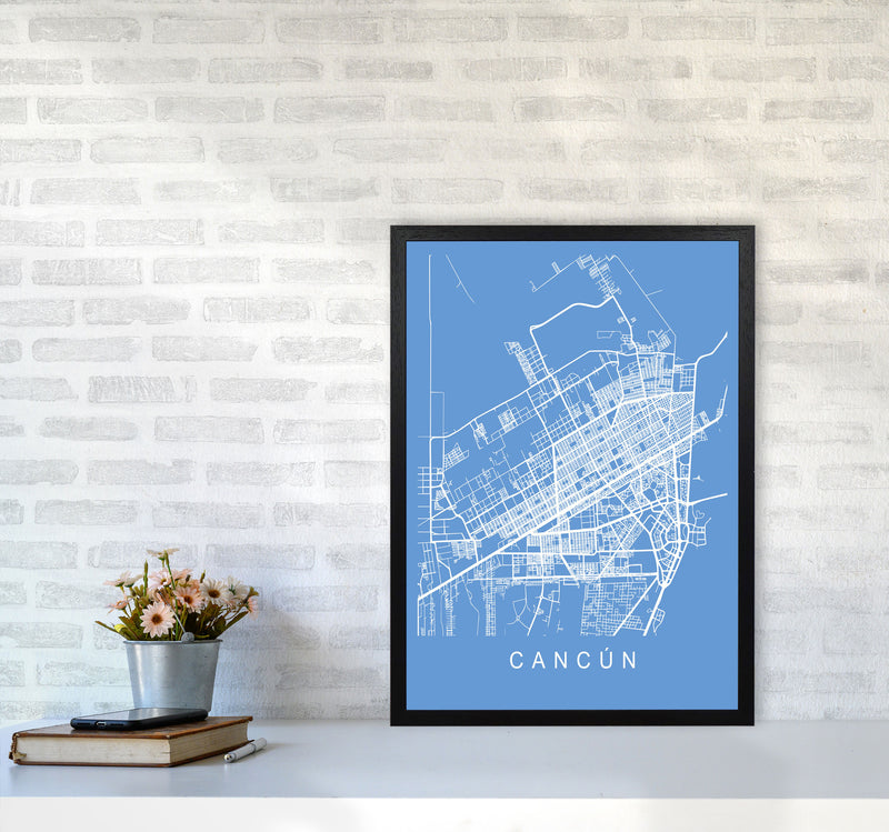 Cancun Map Blueprint Art Print by Pixy Paper A2 White Frame