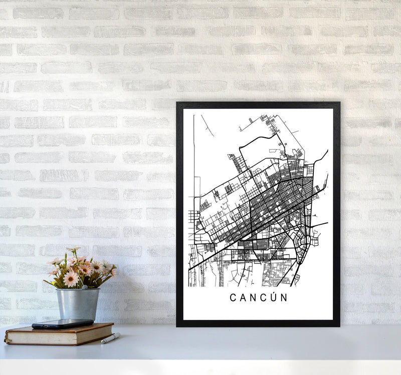 Cancun Map Art Print by Pixy Paper A2 White Frame