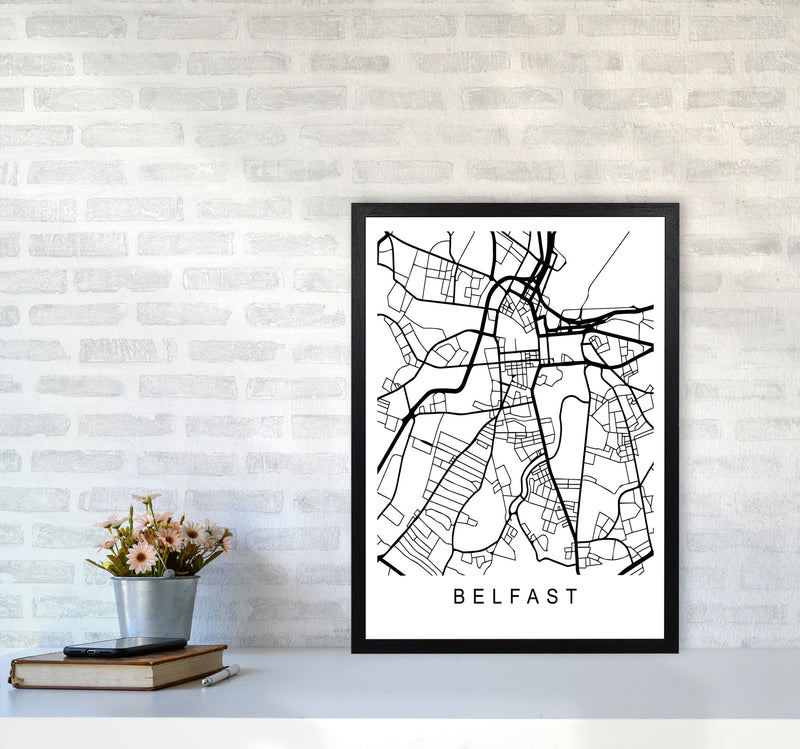 Belfast Map Art Print by Pixy Paper A2 White Frame