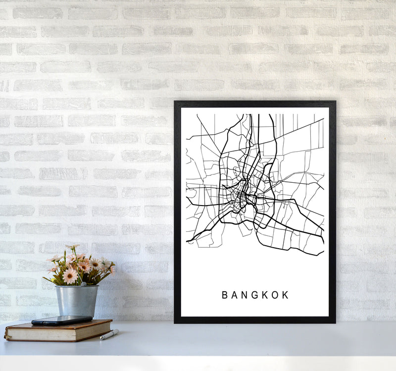 Bangkok Map Art Print by Pixy Paper A2 White Frame