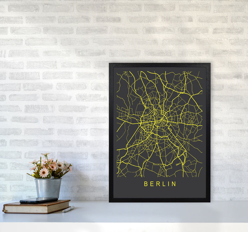 Berlin Map Neon Art Print by Pixy Paper A2 White Frame