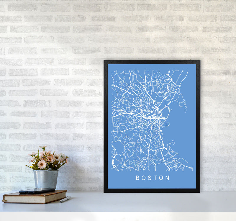Boston Map Blueprint Art Print by Pixy Paper A2 White Frame