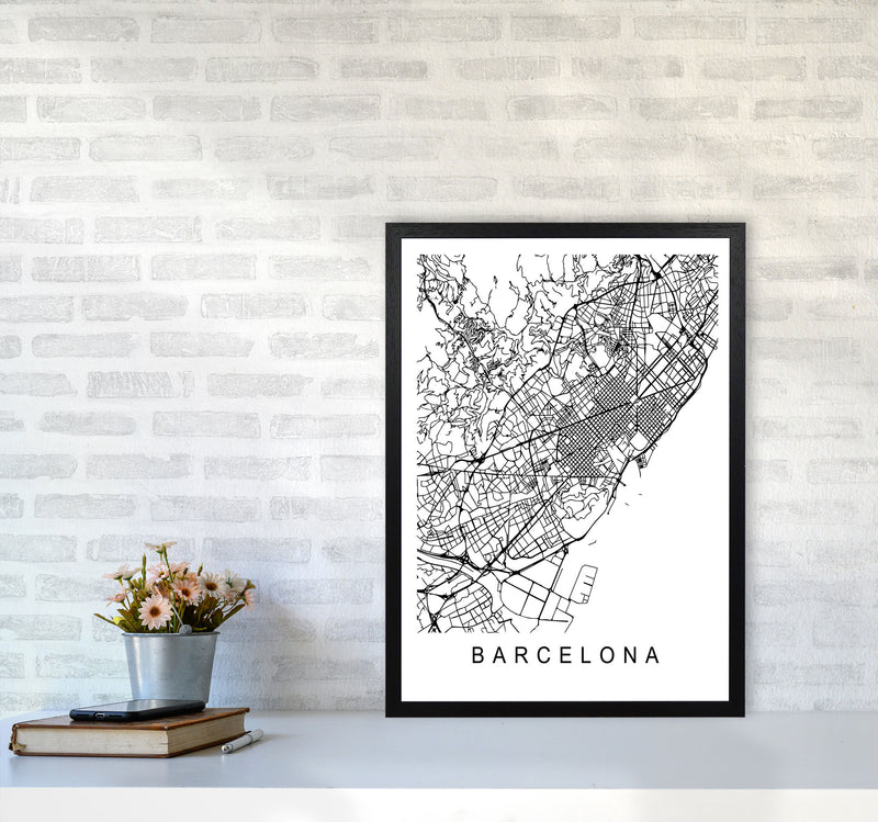 Barcelona Map Art Print by Pixy Paper A2 White Frame