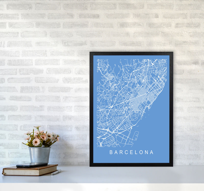 Barcelona Map Blueprint Art Print by Pixy Paper A2 White Frame