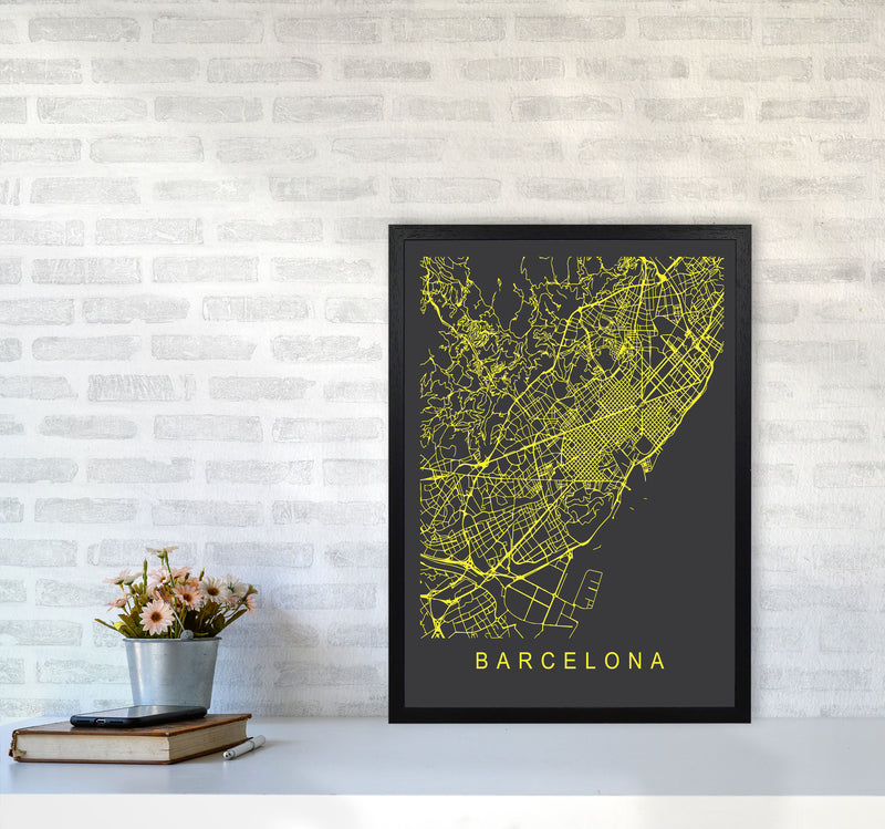 Barcelona Map Neon Art Print by Pixy Paper A2 White Frame