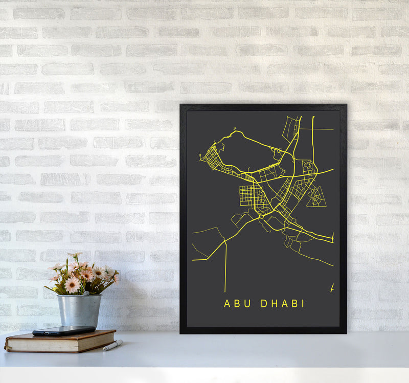 Abu Dhabi Map Neon Art Print by Pixy Paper A2 White Frame