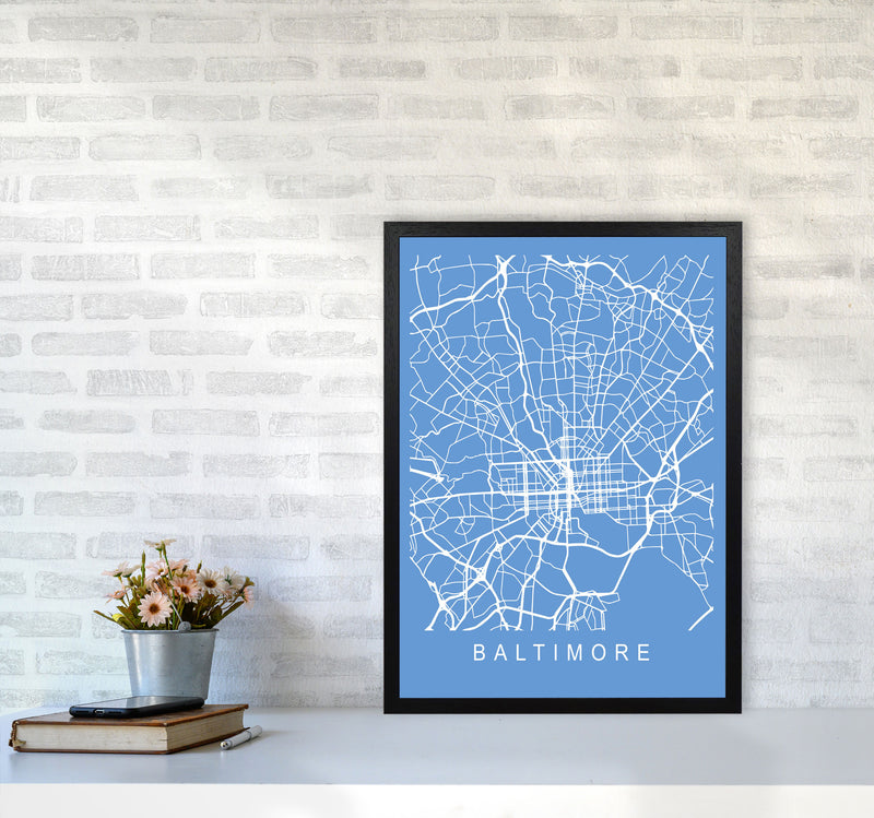 Baltimore Map Blueprint Art Print by Pixy Paper A2 White Frame