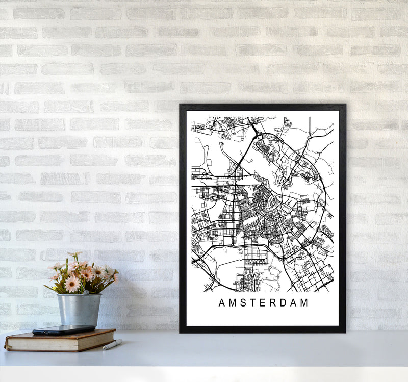 Amsterdam Map Art Print by Pixy Paper A2 White Frame