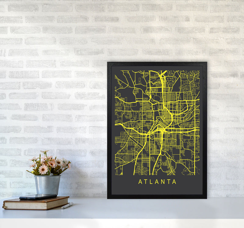 Atlanta Map Neon Art Print by Pixy Paper A2 White Frame