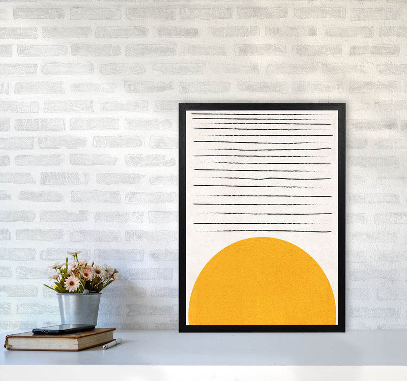 Sun lines mustard Art Print by Pixy Paper A2 White Frame