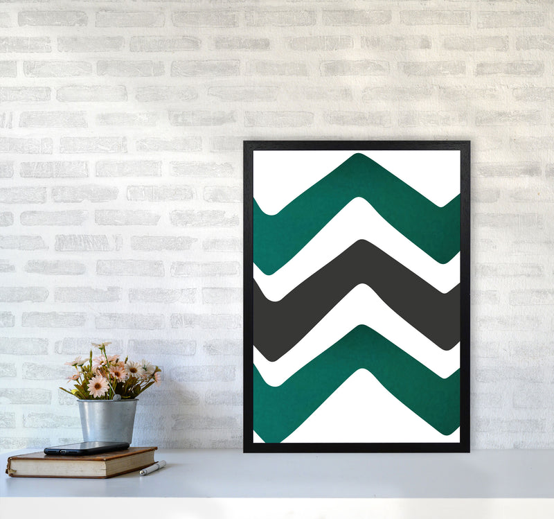 Zig zags emerald Art Print by Pixy Paper A2 White Frame