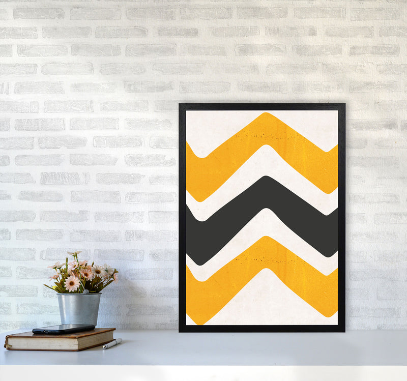 Zig zags mustard Art Print by Pixy Paper A2 White Frame