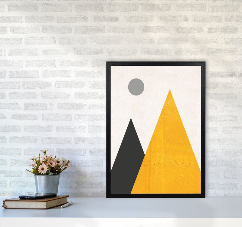 Mountains and moon mustard Art Print by Pixy Paper A2 White Frame