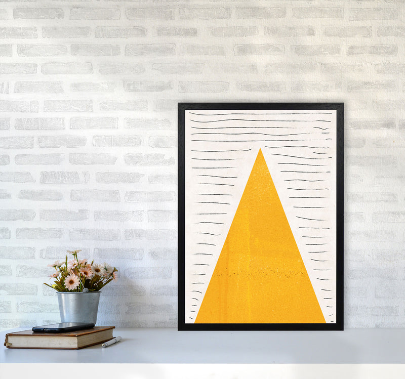 Mountains lines mustard Art Print by Pixy Paper A2 White Frame