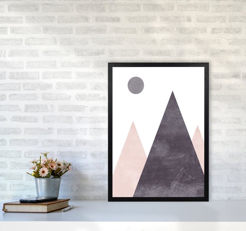 Mountains and moon pink cotton Art Print by Pixy Paper A2 White Frame