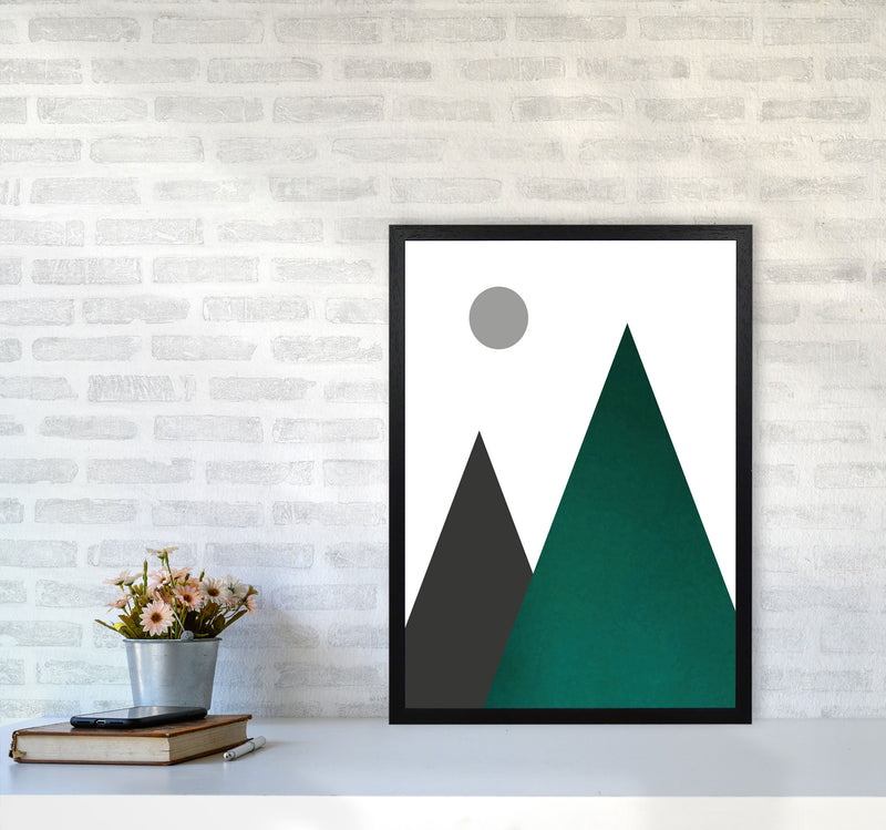 Mountains and moon emerald Art Print by Pixy Paper A2 White Frame