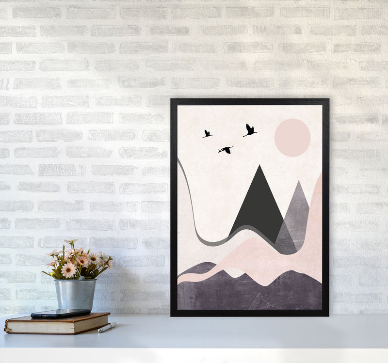 Hills and mountains pink cotton Art Print by Pixy Paper A2 White Frame