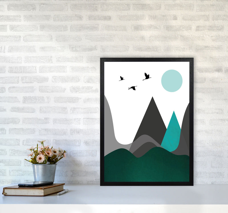 Hills and mountains emerald Art Print by Pixy Paper A2 White Frame